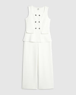 Girls White Waistcoat Jumpsuit