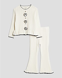 Mini Girls Cream Rose Cardigan Set