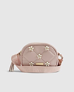 Girls Pink Pearl Floral Curve Cross Body Bag