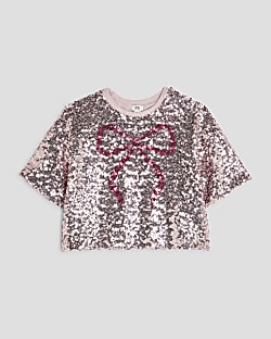 Girls Pink Sequin Bow T-Shirt