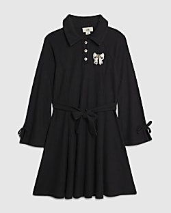 Girls Black Belted Shirt Dress