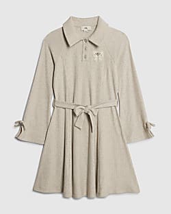 Girls Grey Belted Shirt Dress