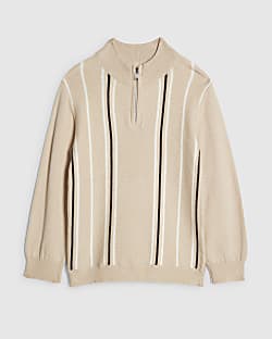 Mini Boys Beige Funnel Neck Top