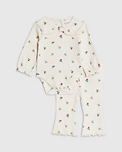 Baby Girls Cream Floral Bodysuit Set