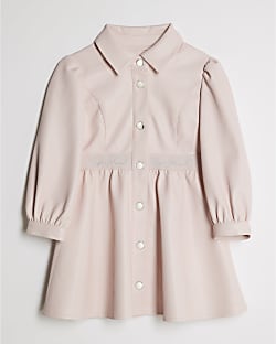 Mini Girls Pink Faux Leather Shirt Dress