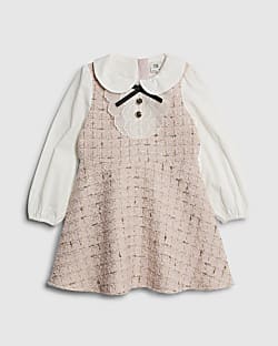 Mini Girls Pink Collar Boucle Dress