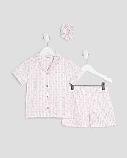 Mini Girls Pink Rosebud Stripe Satin Pyjamas
