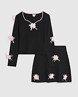 Girls Black 3D Flower Top Set