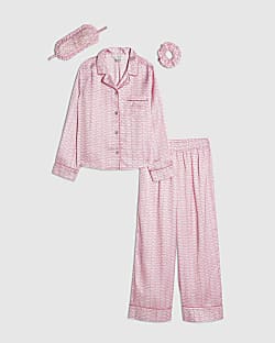 Girls Pink RI Script Monogram Pyjamas Set
