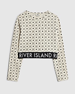 Girls Cream RI Monogram Top