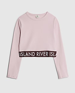 Girls Pink RI Waistband Crop Top