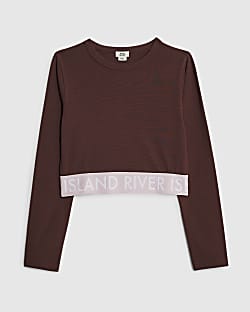 Girls Brown RI Waistband Crop Top