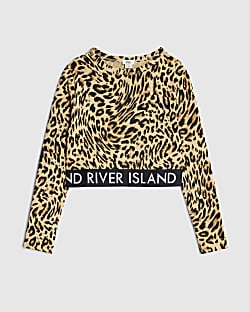 Girls Brown Leopard Print Long Sleeve Top