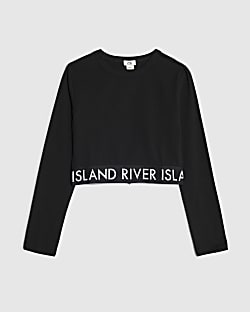 Girls Black Glitter Waistband Top