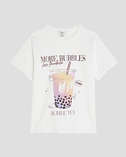 Girls White Rainbow More Bubbles T-Shirt