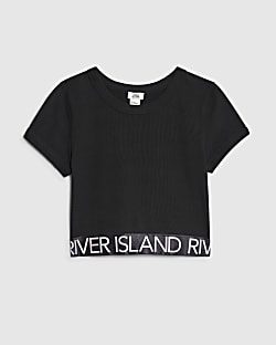 Girls Black Glitter RI Waistband T-Shirt