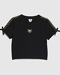 Girls Black RI Bow Crop Top 