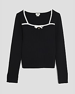 Girls Black Cherry Charm Sweetheart Knit Top