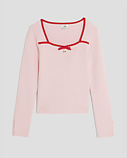 Girls Pink Cherry Charm Sweetheart Knit Top