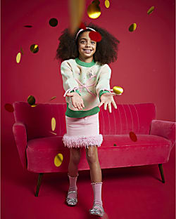 Nephthys Girls Green Argyle Bow Jumper