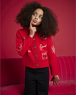 Nephthys Girls Red Doodle Cardigan