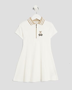 Mini Girls Cream Ribbed Leopard Cherry Dress