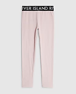 Girls Pink Ribbed RI Leggings