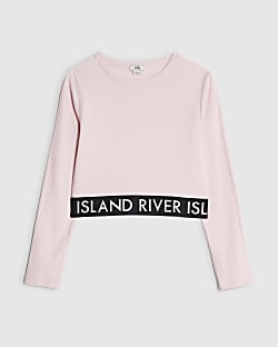 Girls Pink Ribbed RI Waistband Top