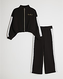 Girls Black Ruffle Sweatshirt Set