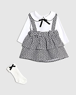 Baby Girls Cream Pinafore Dress 3 Piece Set