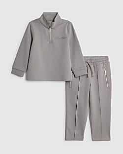 Mini Boys Grey Zip Funnel Sweatshirt Set