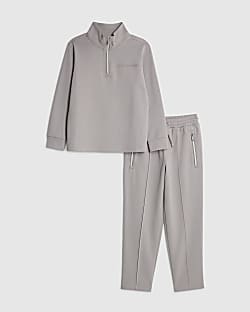 Boys Grey Zip Funnel Sweatshirt Set