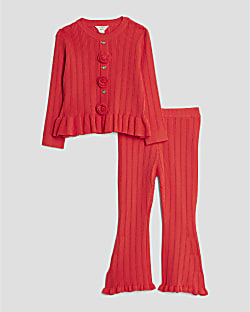 Mini Girls Red Rose Cardigan Set