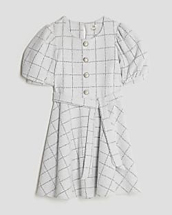 Girls White Boucle Check Dress