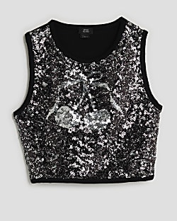 Girls Black Cherry Sequin Tank Top