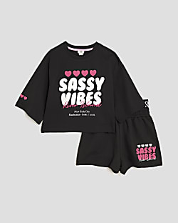 Girls Black Sassy T-Shirt And Shorts Set