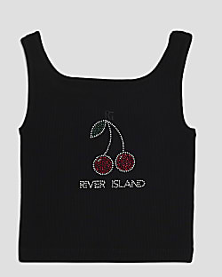 Girls Black Cherry Embellished Tank Top