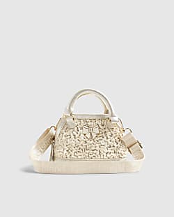 Girls cream sequin borq mini tote bag