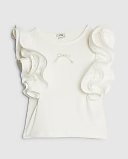Girls White Bow Ruffle Tank Top
