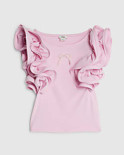 Girls Pink Bow Ruffle Tank Top