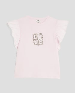 Girls Pink Love Frill T-Shirt