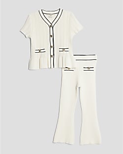 Mini Girls Cream Peplum Waistcoat Set