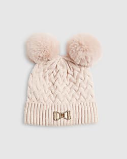 Mini Girls Pink Double Pom Pom Beanie Hat