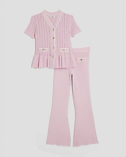 Girls Pink Peplum Waistcoat Set