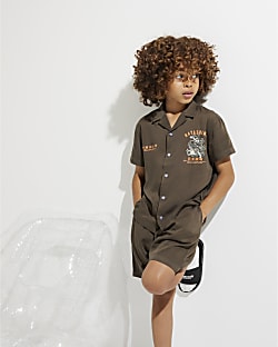 Boys Khaki Hayashima Shirt And Shorts Set