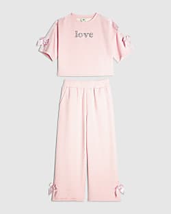 Girls Pink Love Bow T-Shirt And Joggers Set