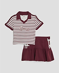 Girls Red Stripe Polo and Skirt Set