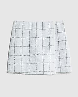 Girls White Boucle Check Skort
