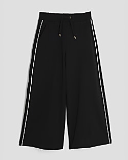 Girls Black Side Stripe Wide Leg Trousers