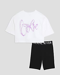 Girls White Love Ribbon T-Shirt Set